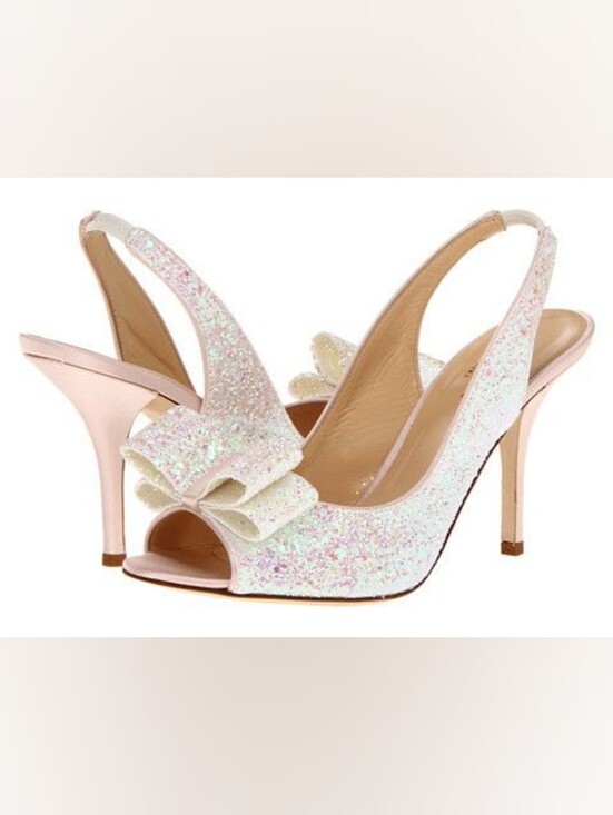 kate spade Shoes - Kate Spade New York Charm Peep Toe White Glitter Sling Back Pumps Heels